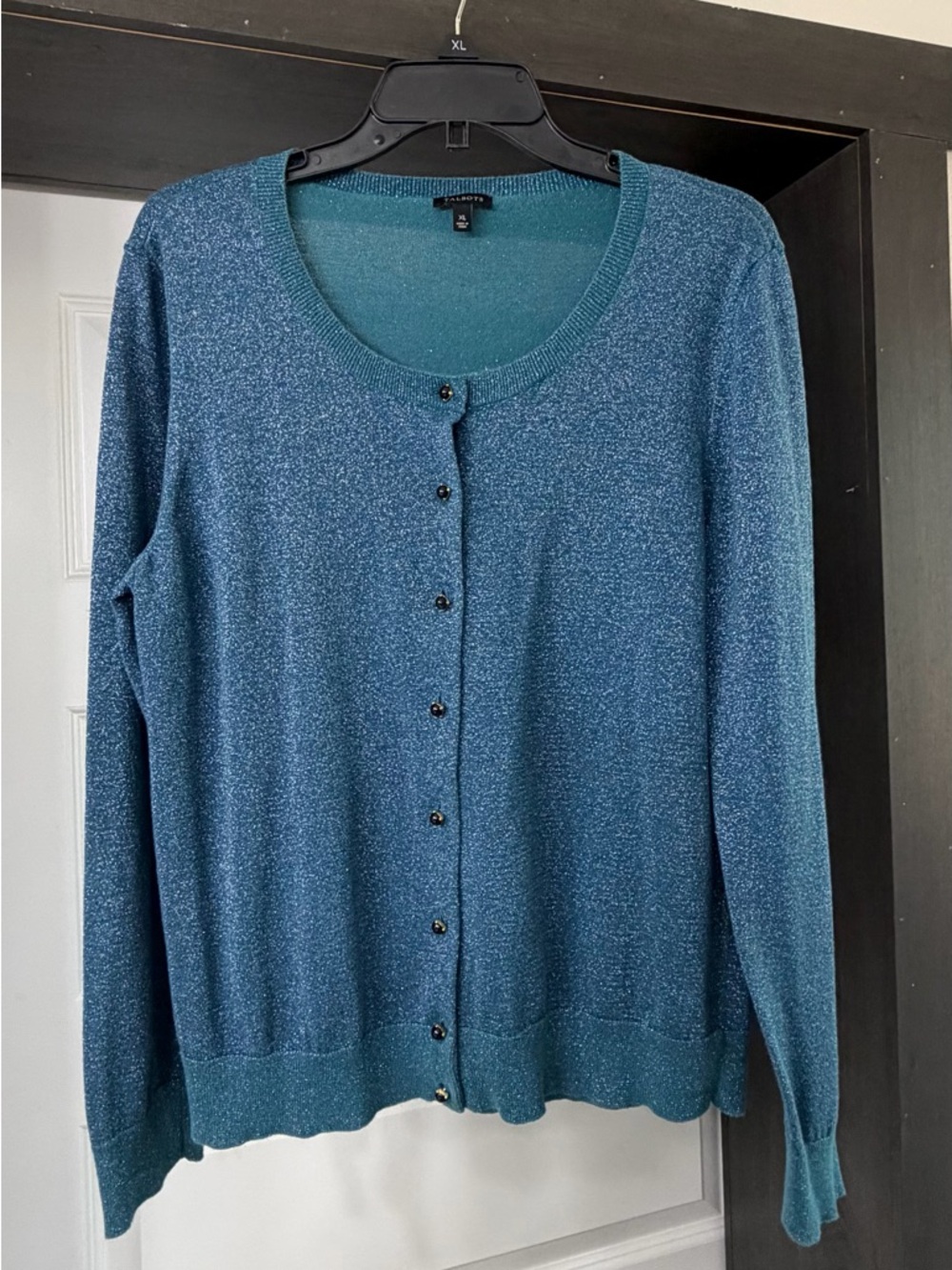 Talbots Metallic Teal Button-Front Sweater women’s size XL